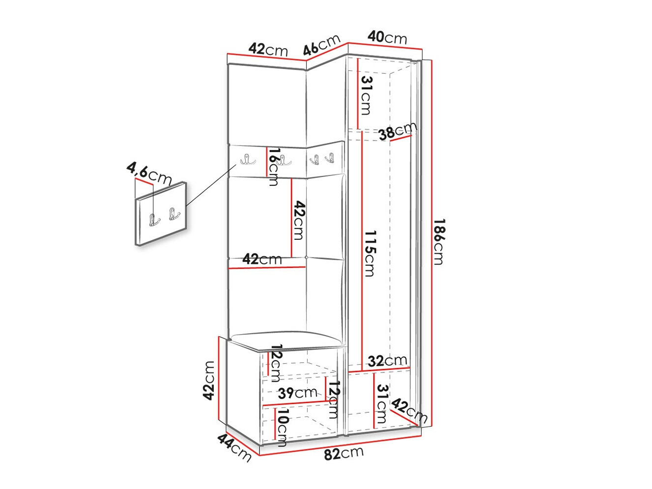 Set za hodnik Hartford 354 (Belo)