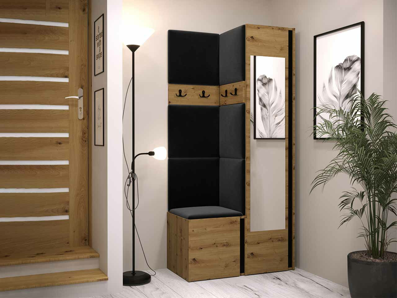 Set za hodnik Hartford 354 (Zanatski hrast + Crno)