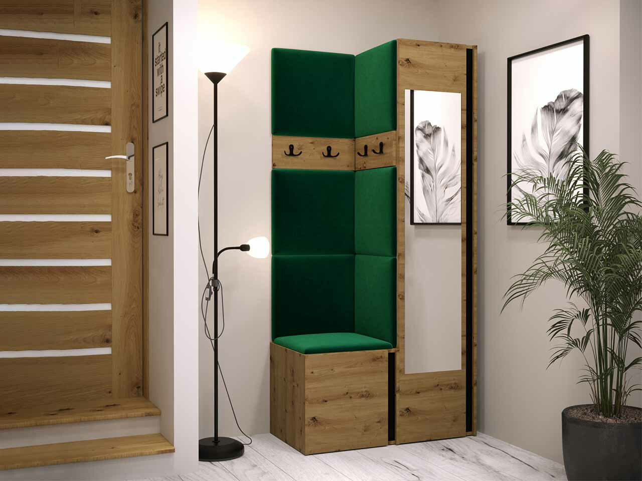 Set za hodnik Hartford 354 (Zanatski hrast + Crno)