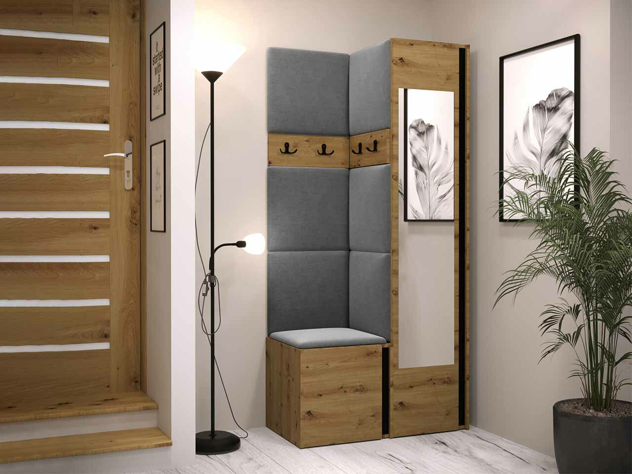 Set za hodnik Hartford 354 (Zanatski hrast + Crno)