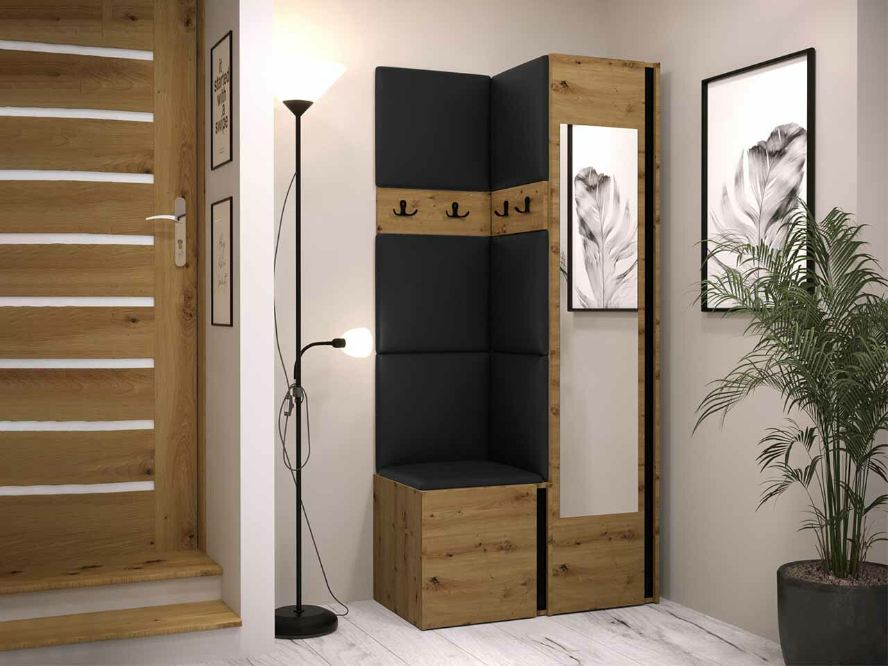 Set za hodnik Hartford 354 (Zanatski hrast + Crno)