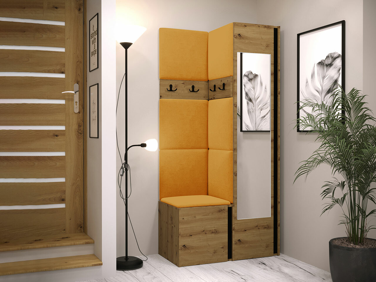 Set za hodnik Hartford 354 (Zanatski hrast + Crno)