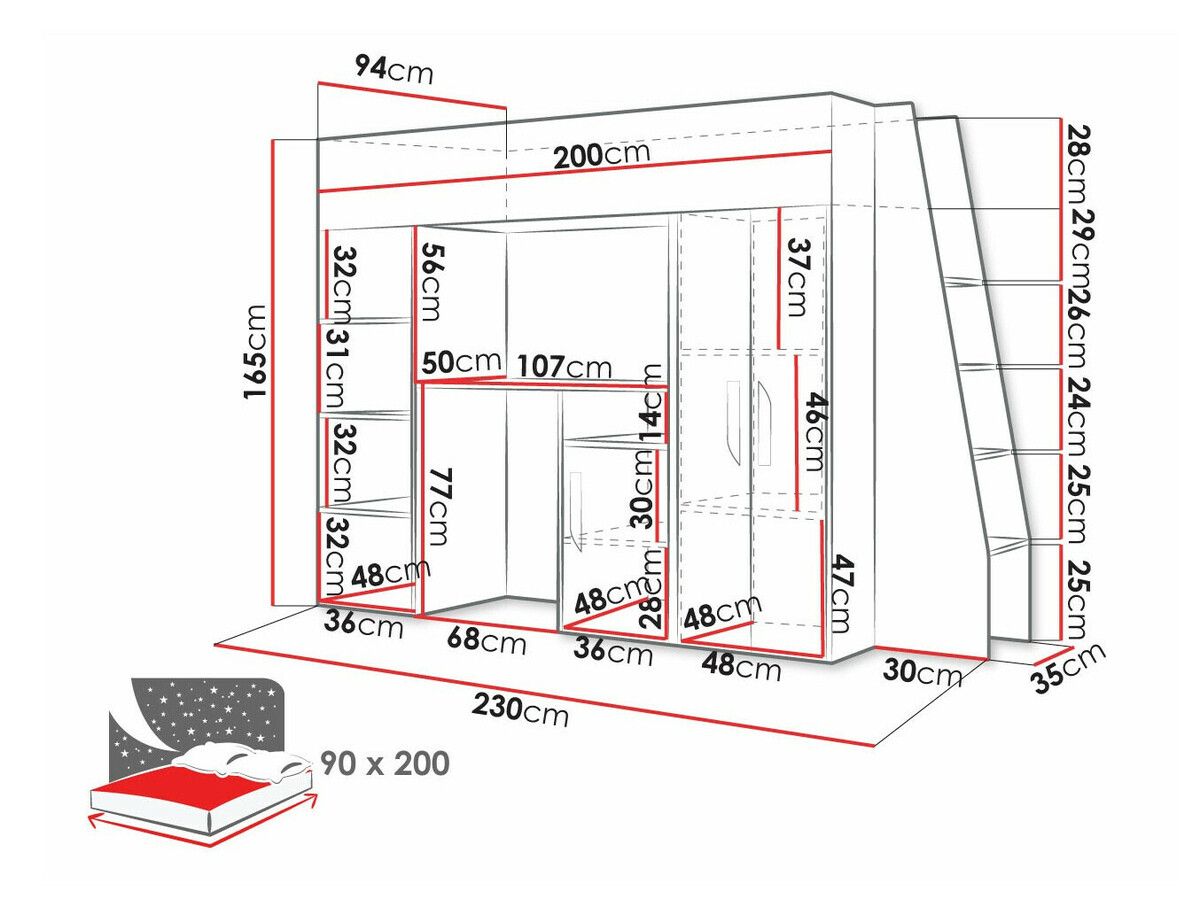 Izdignuti krevet Hartford 355 (Belo + Sjaj siva + Sjajno belo)