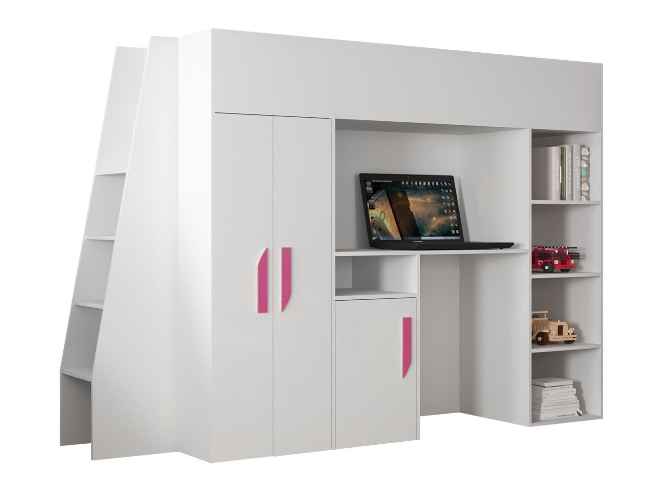 Izdignuti krevet Hartford 355 (Belo + Sjajno belo + Roza)