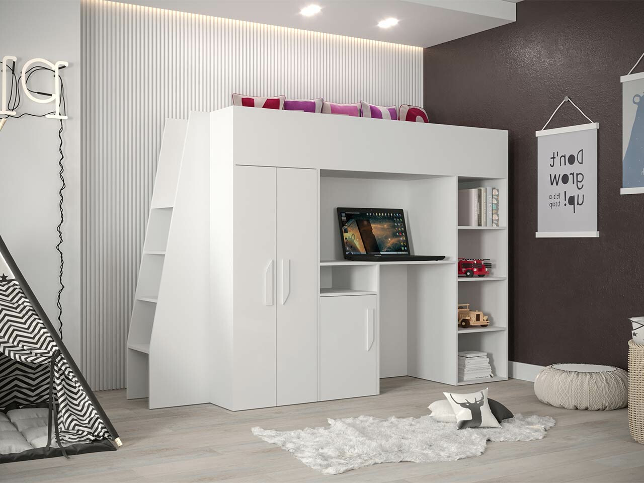 Izdignuti krevet Hartford 355 (Belo + Sjajno belo)