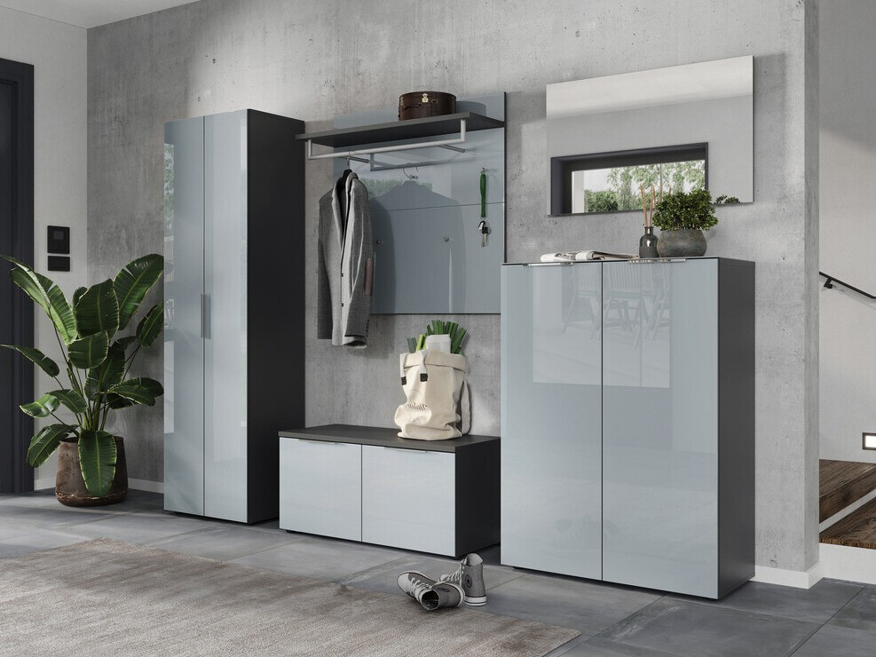 Polica za obuću Fivsori 105 (Glossy gray + Graphite)