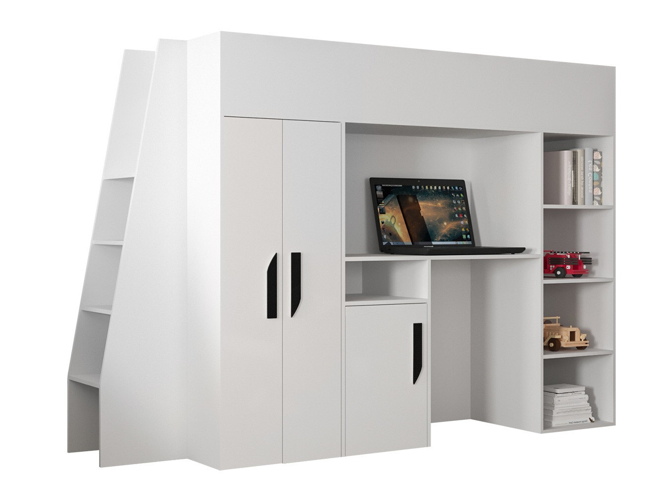 Izdignuti krevet Hartford 355 (Belo + Sjajno belo + Crno)