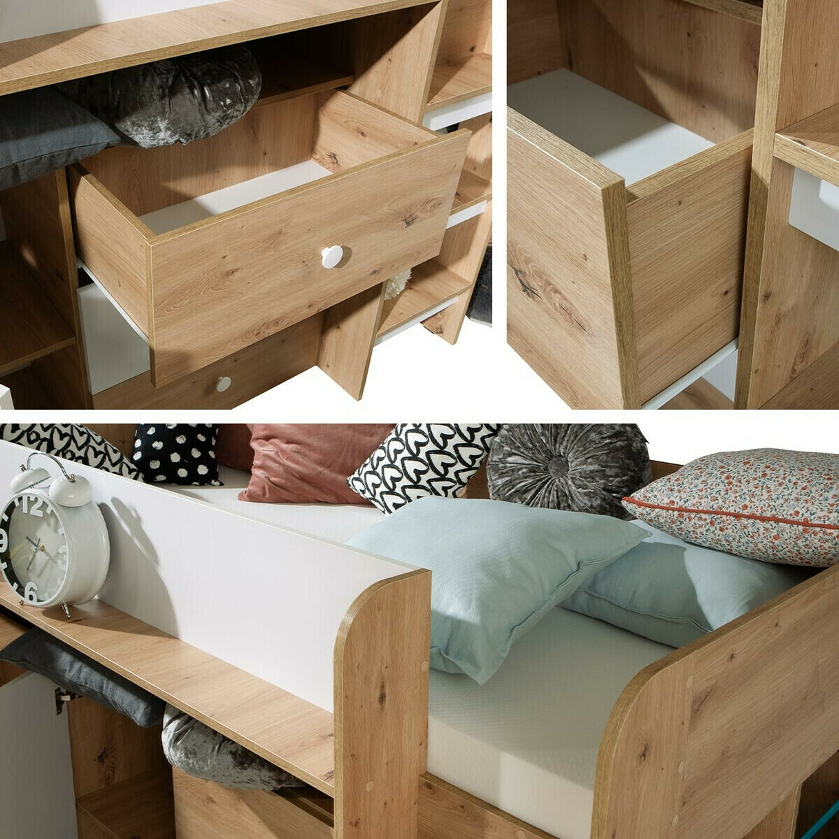 Izdignuti krevet Hartford 359 (Zanatski hrast + Belo)