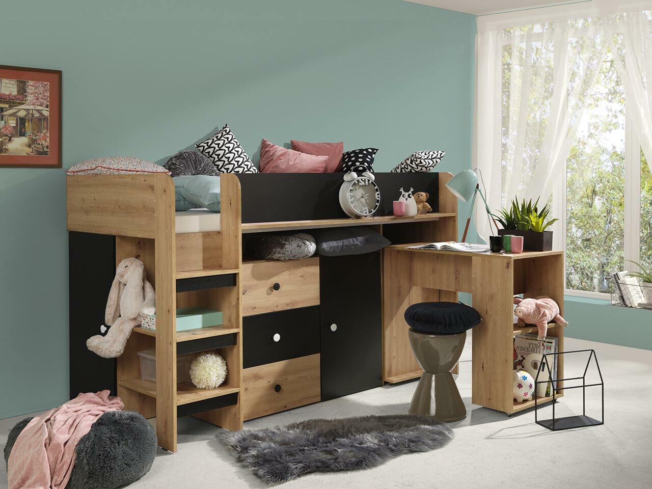 Izdignuti krevet Hartford 359 (Zanatski hrast + Crno)