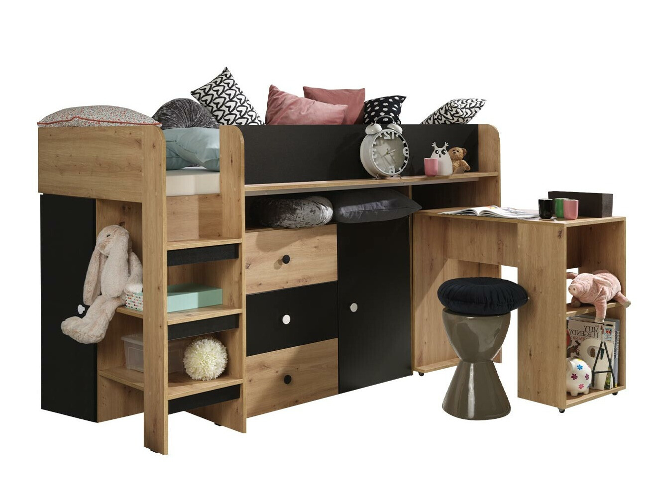 Izdignuti krevet Hartford 359 (Zanatski hrast + Crno)