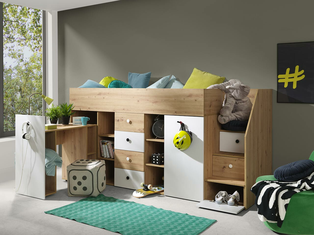 Izdignuti krevet Hartford 361 (Zanatski hrast + Belo)