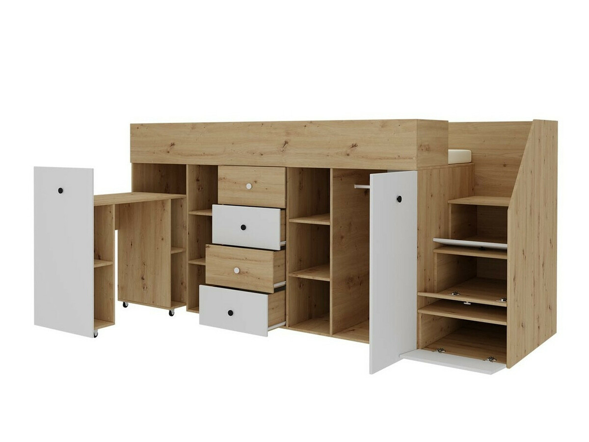 Izdignuti krevet Hartford 361 (Zanatski hrast + Belo)