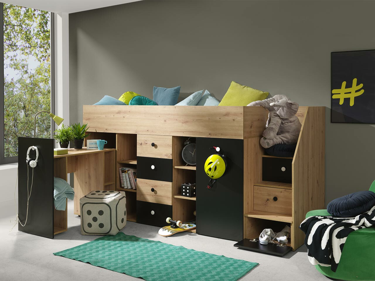 Izdignuti krevet Hartford 361 (Zanatski hrast + Crno)