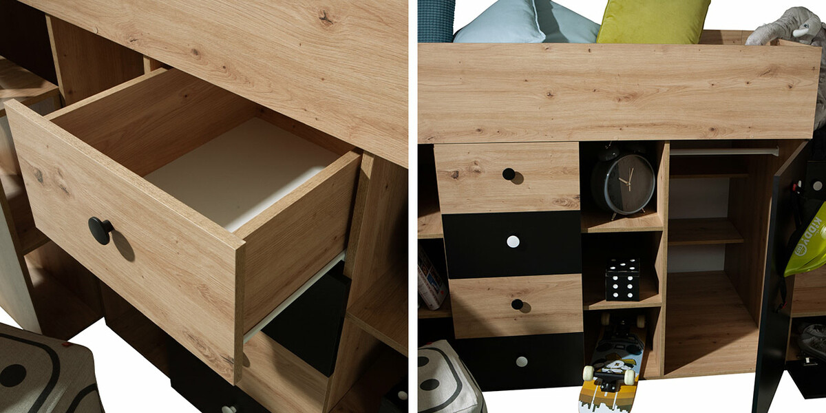 Izdignuti krevet Hartford 361 (Zanatski hrast + Crno)