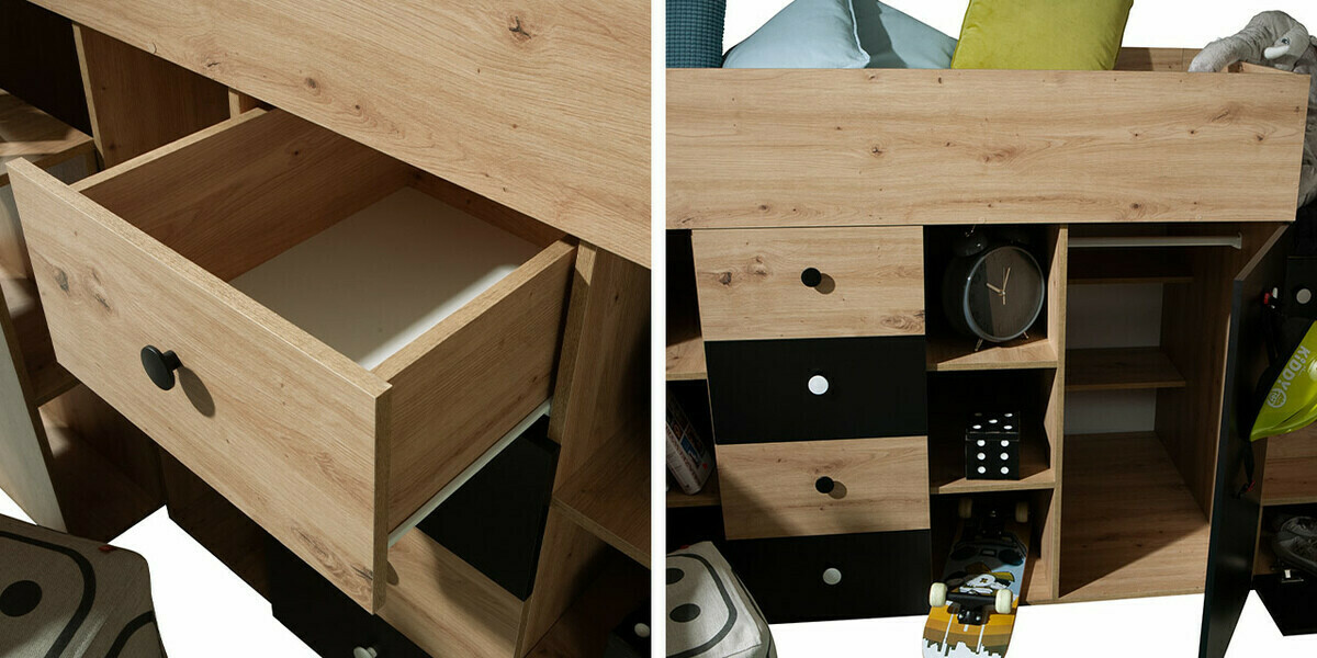 Izdignuti krevet Hartford 361 (Zanatski hrast + Crno)