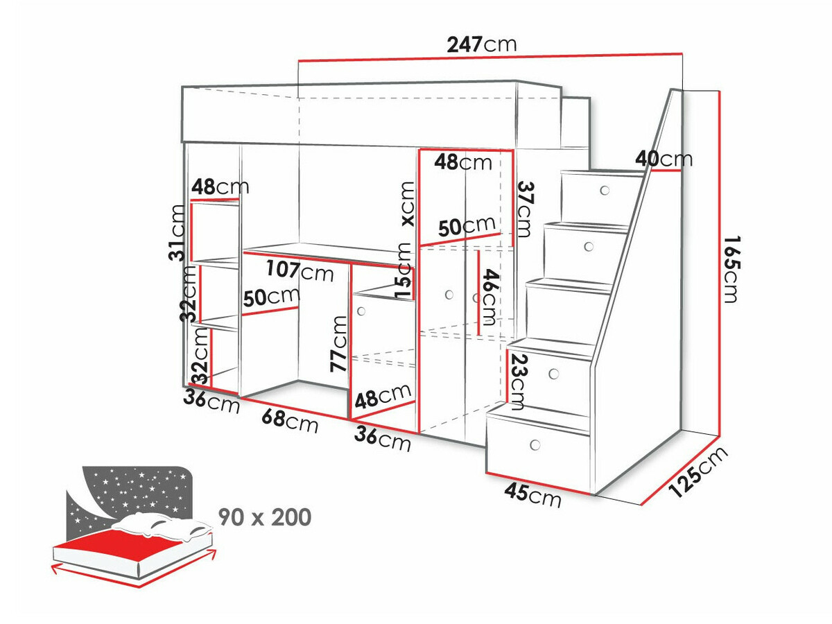 Izdignuti krevet Hartford 362 (Zanatski hrast + Belo)
