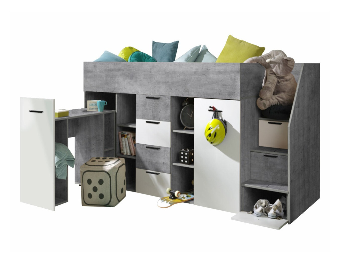 Izdignuti krevet Hartford 364 (Boja betona + Belo)