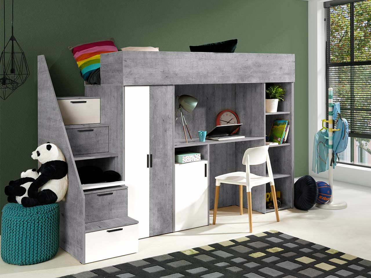 Izdignuti krevet Hartford 365 (Boja betona + Belo)