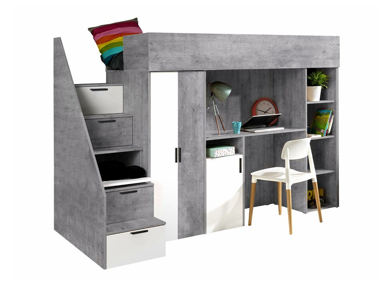 Izdignuti krevet Hartford 365 (Boja betona + Belo)