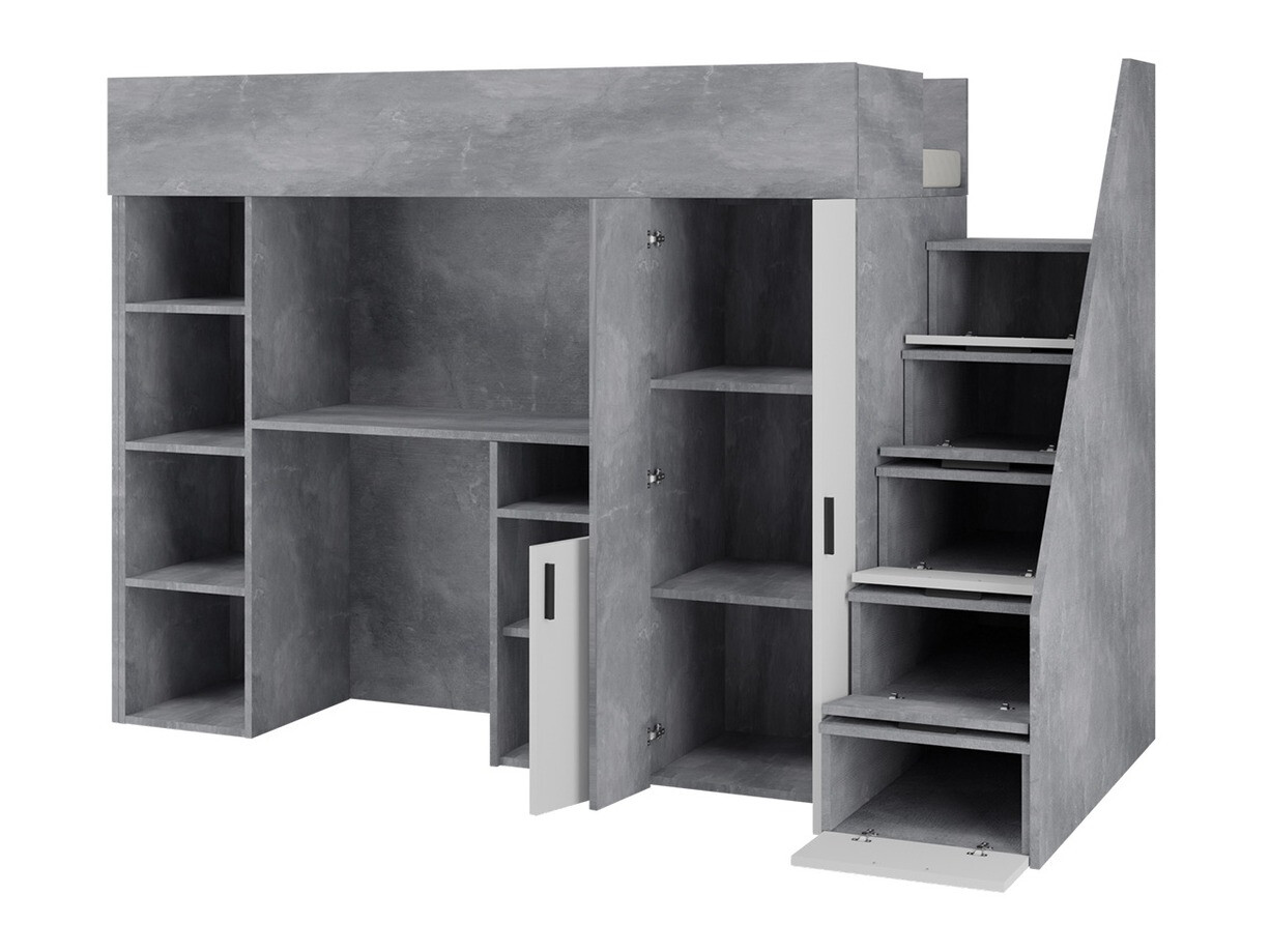 Izdignuti krevet Hartford 365 (Boja betona + Belo)