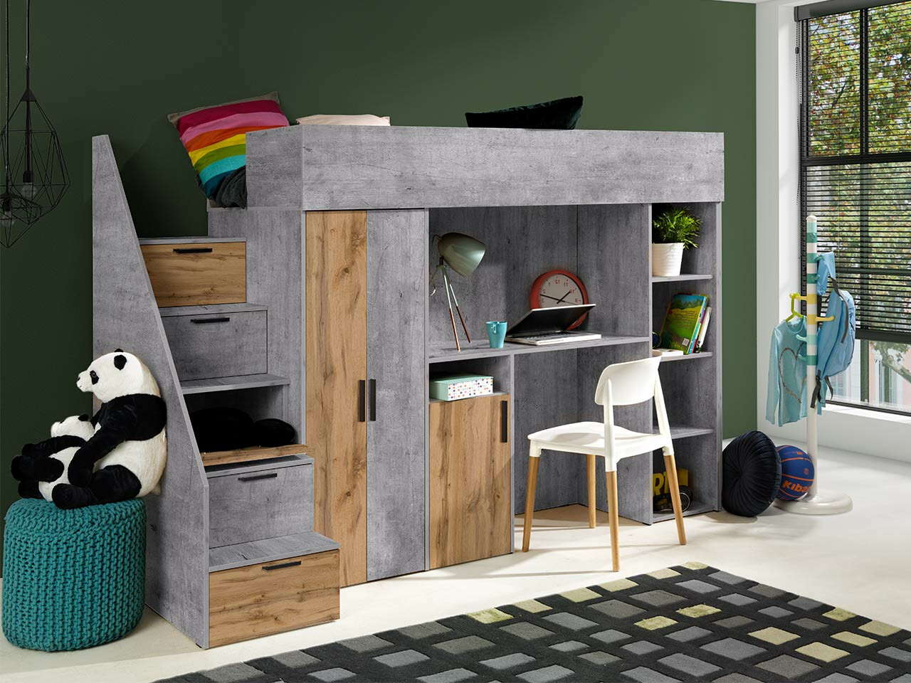 Izdignuti krevet Hartford 365 (Boja betona + Вотан храст)