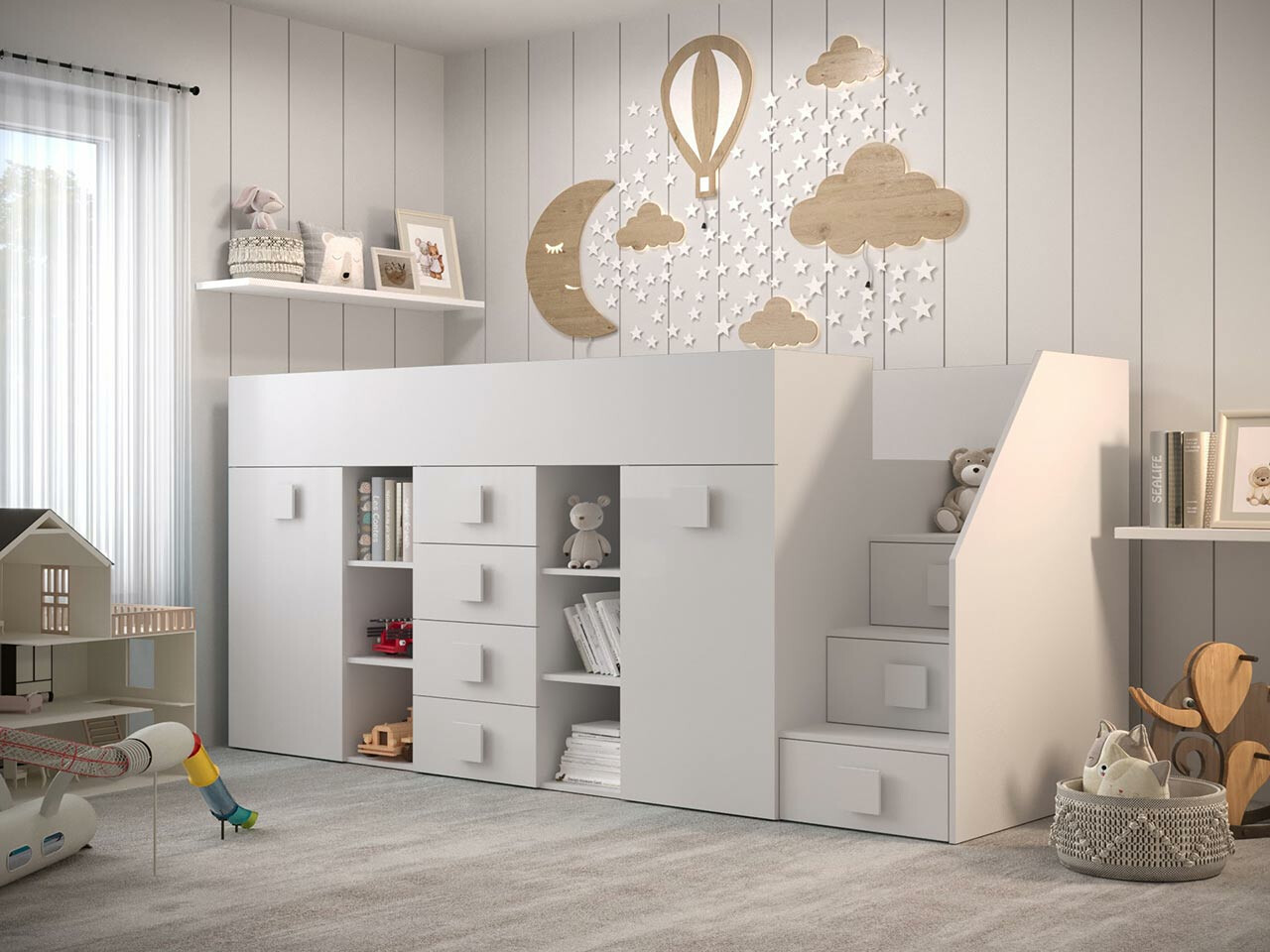 Izdignuti krevet Hartford 366 (Belo + Sjajno belo)