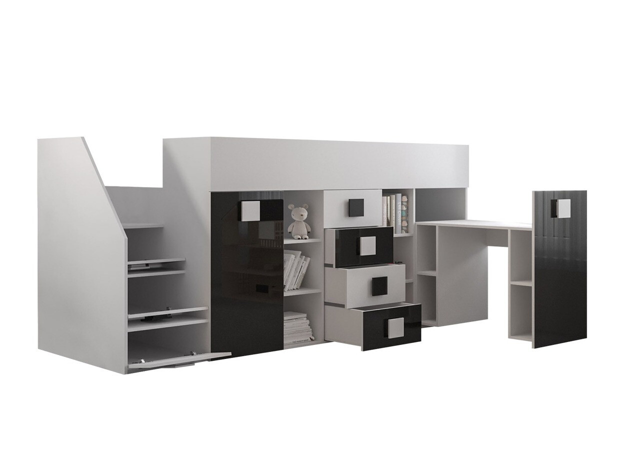 Izdignuti krevet Hartford 366 (Belo + Visoki sjaj Tirkizna + Sjajno belo)