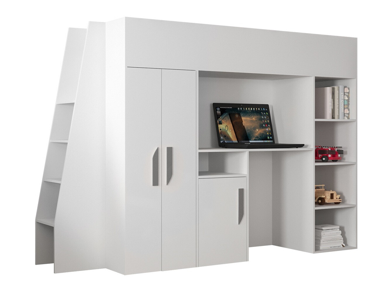 Krevet na sprat Hartford 355 (Belo + Sjajno belo + Sivo)