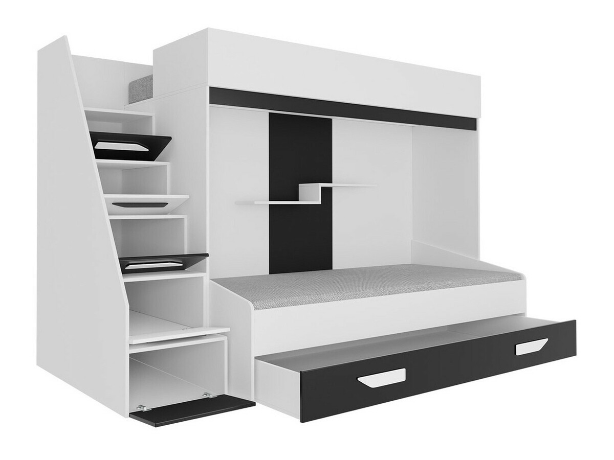 Krevet na sprat Hartford 356 (Belo + Sjajno belo + Crno)