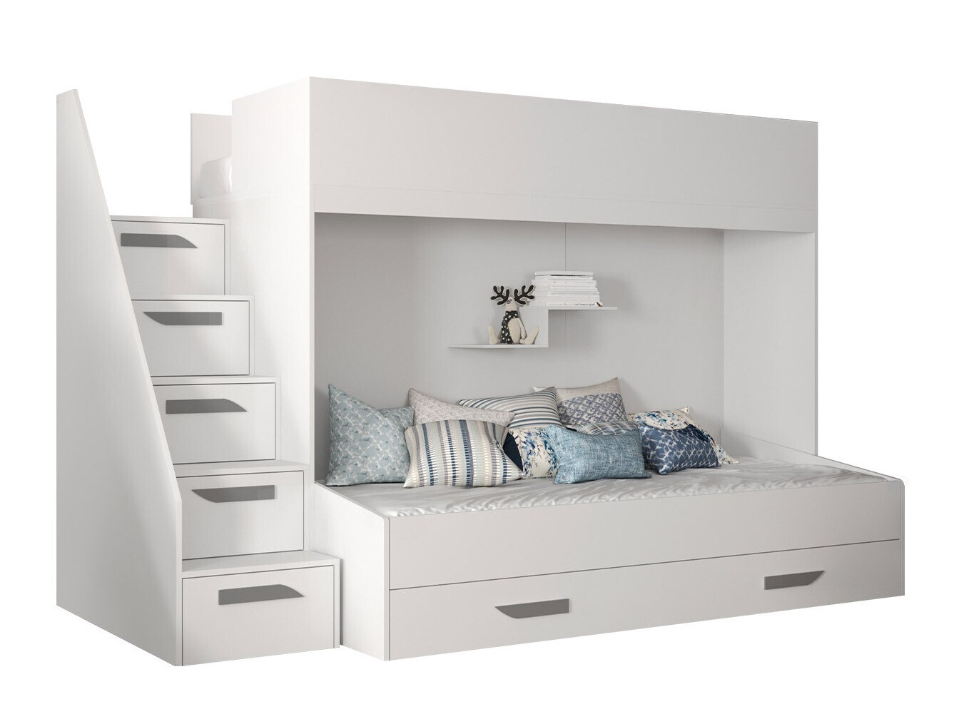 Krevet na sprat Hartford 356 (Belo + Sjajno belo + Sivo)