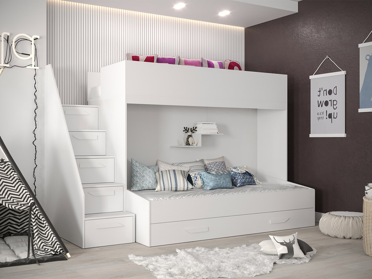 Krevet na sprat Hartford 356 (Belo + Sjajno belo)