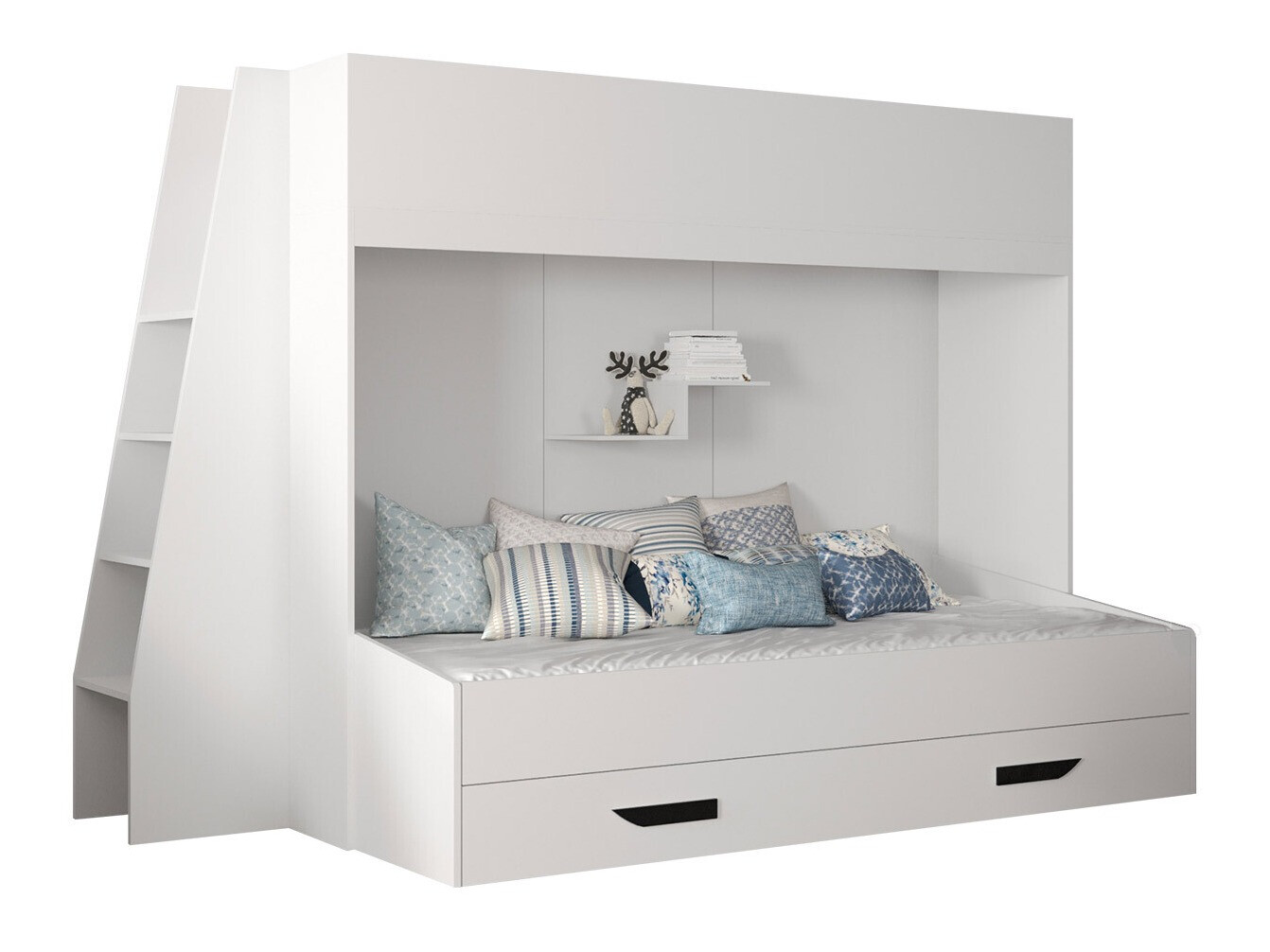 Krevet na sprat Hartford 357 (Belo + Sjajno belo + Crno)