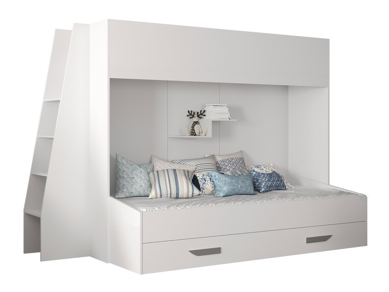 Krevet na sprat Hartford 357 (Belo + Sjajno belo + Sivo)