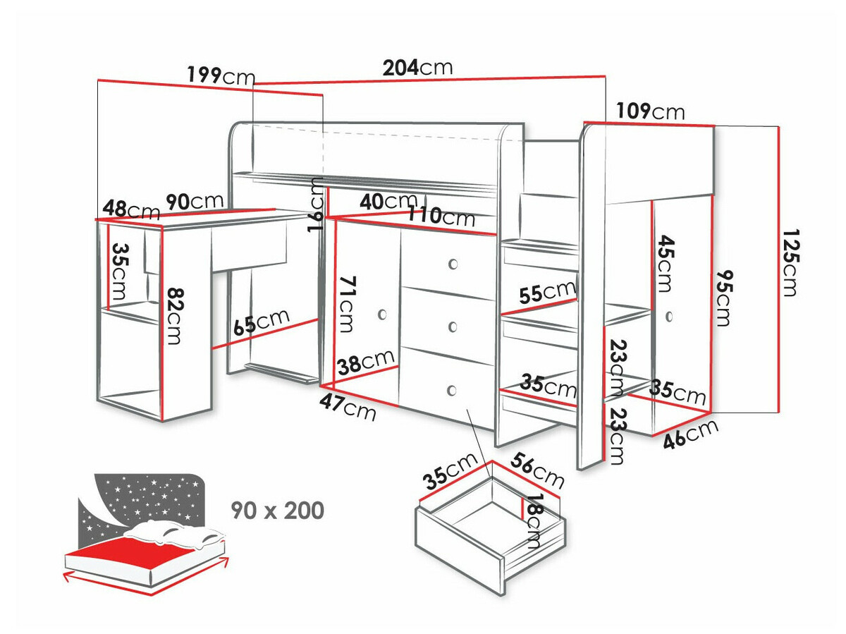 Krevet na sprat Hartford 359 (Artisan hrast + Belo)