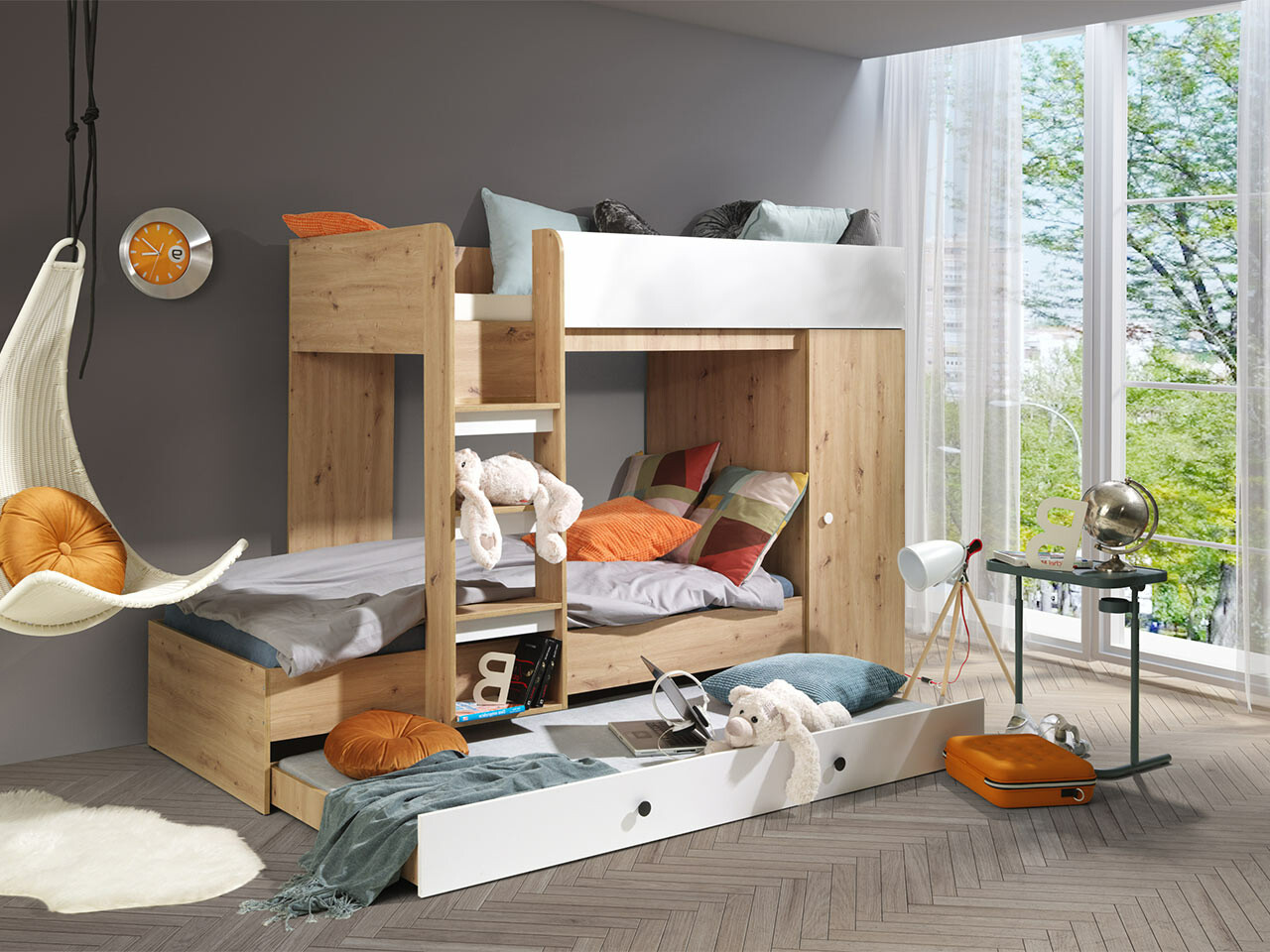 Krevet na sprat Hartford 360 (Zanatski hrast + Belo)