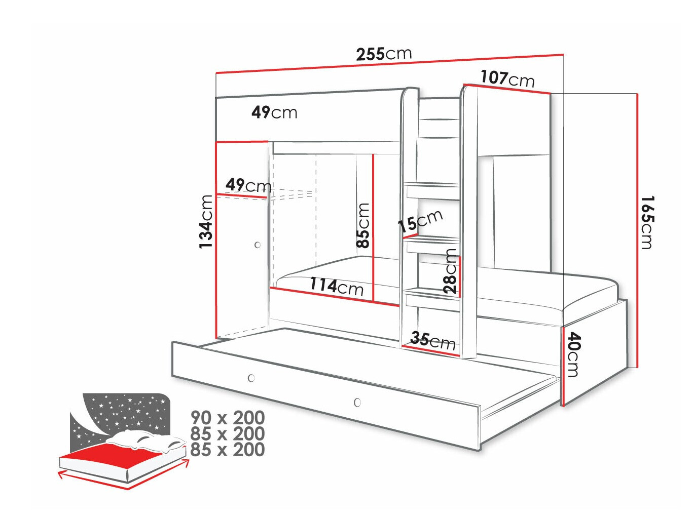Krevet na sprat Hartford 360 (Zanatski hrast + Belo)