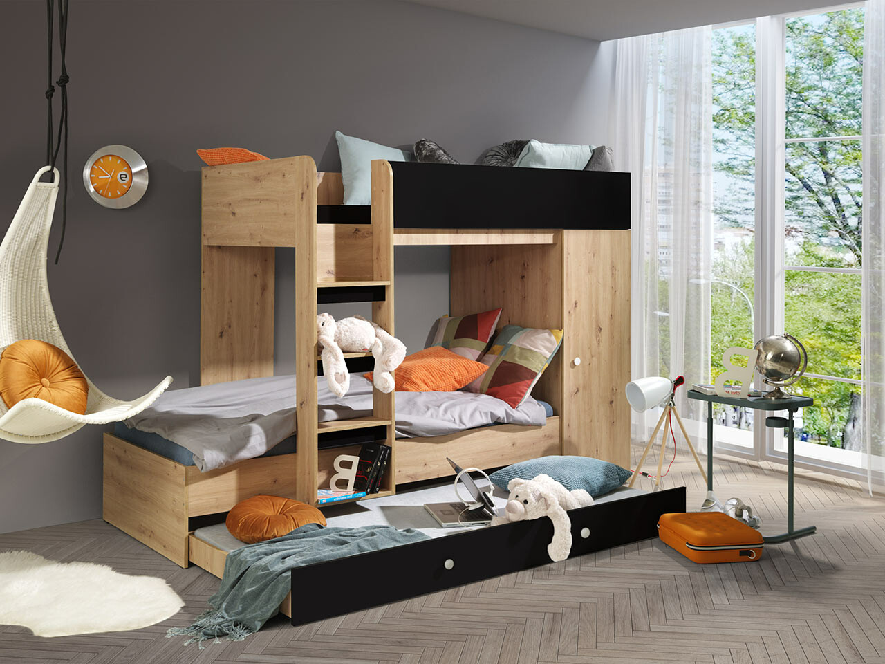 Krevet na sprat Hartford 360 (Zanatski hrast + Crno)