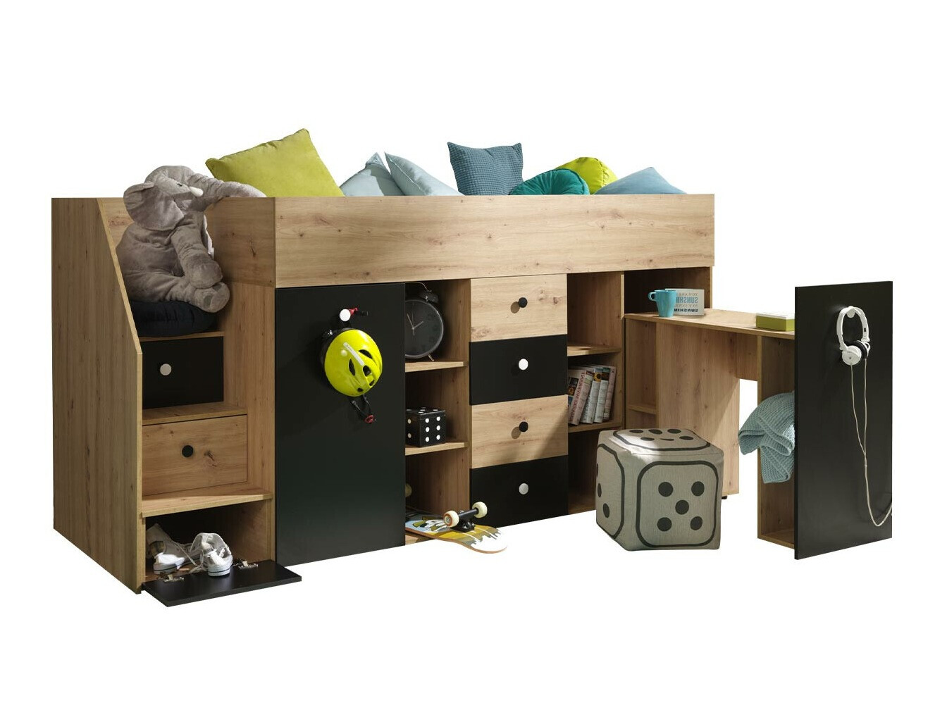 Krevet na sprat Hartford 361 (Artisan hrast + Crno)