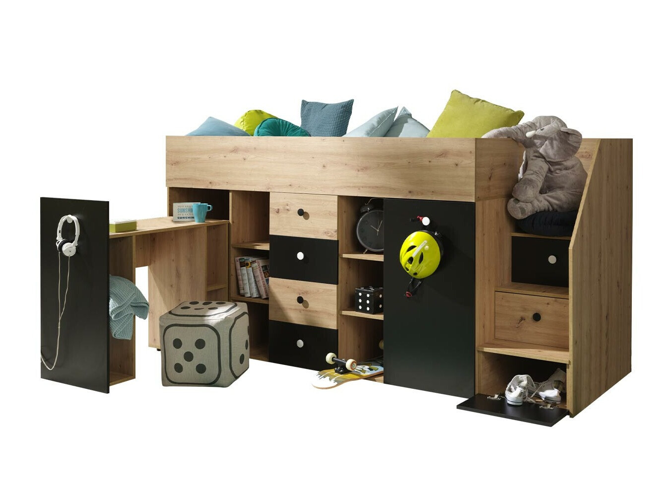 Krevet na sprat Hartford 361 (Artisan hrast + Crno)