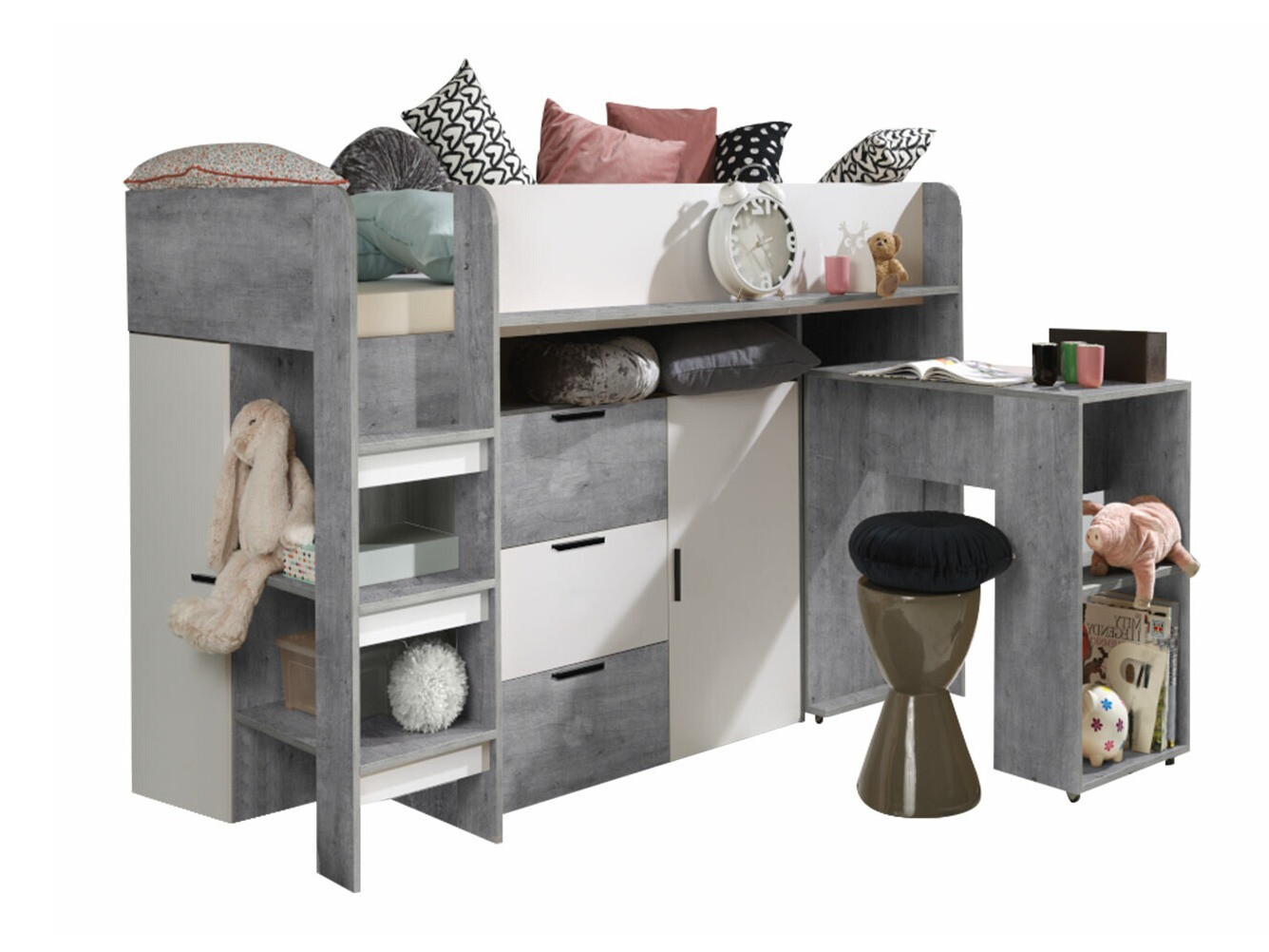 Krevet na sprat Hartford 363 (Beton + Belo)