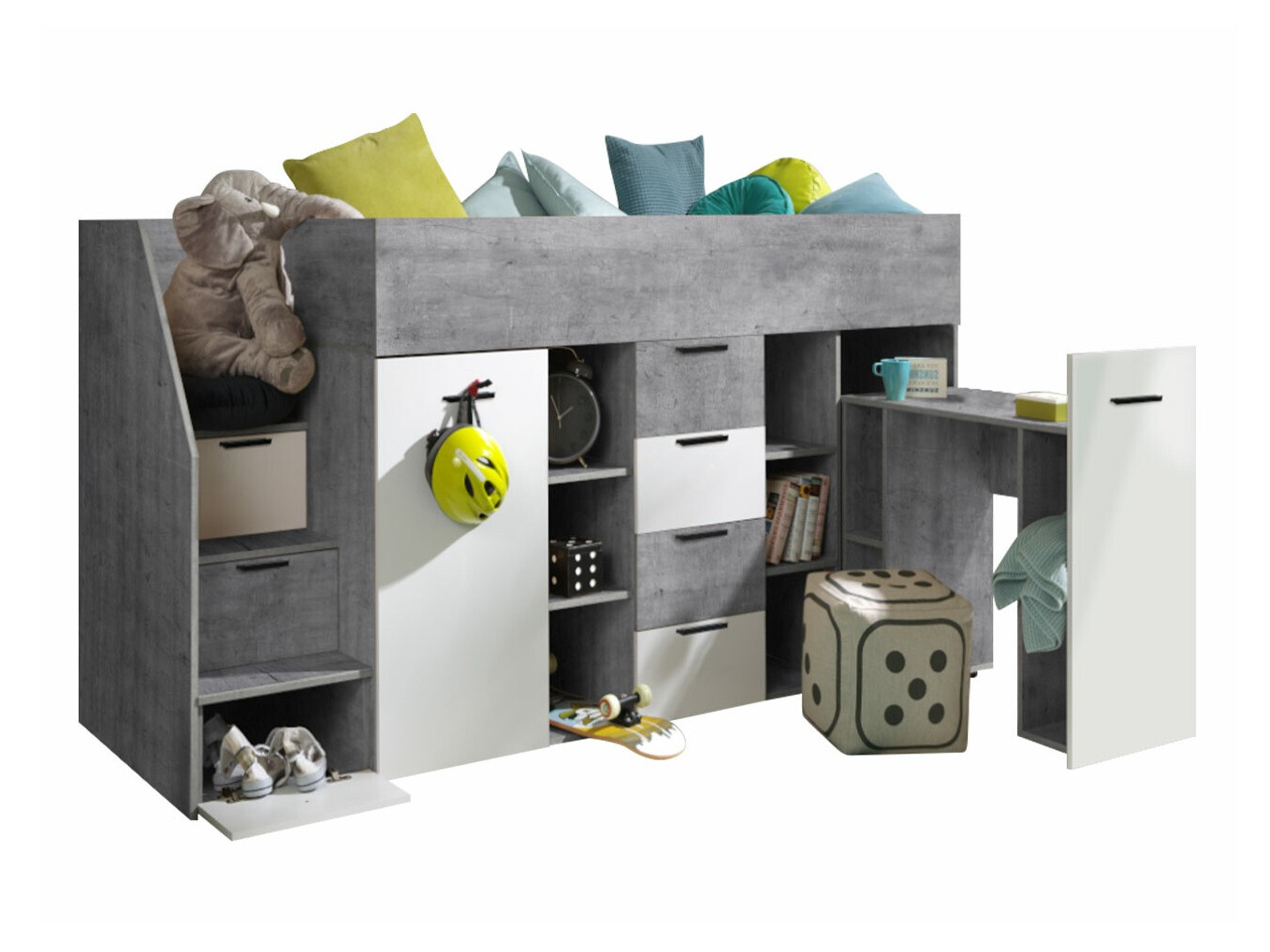 Krevet na sprat Hartford 364 (Beton + Belo)