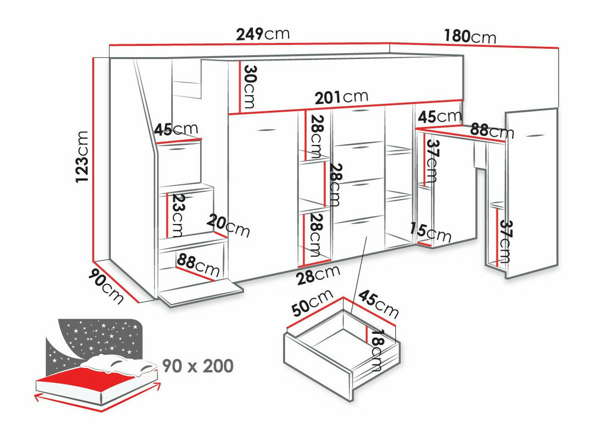 Krevet na sprat Hartford 364 (Beton + Hrast Votan)