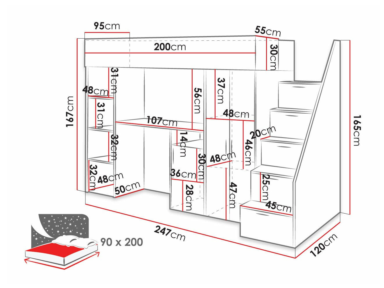 Krevet na sprat Hartford 365 (Beton + Hrast Votan)