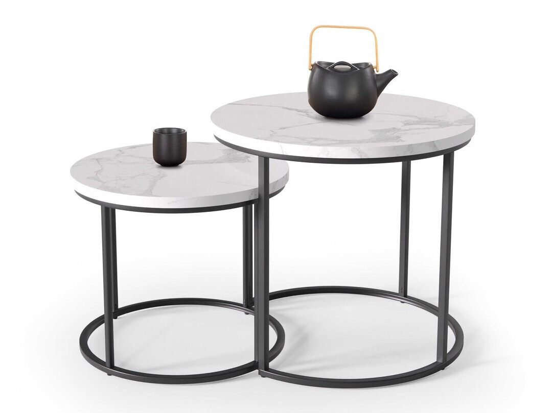 Set stočića za kafu Houston 951 (Beli mermer + Crno)