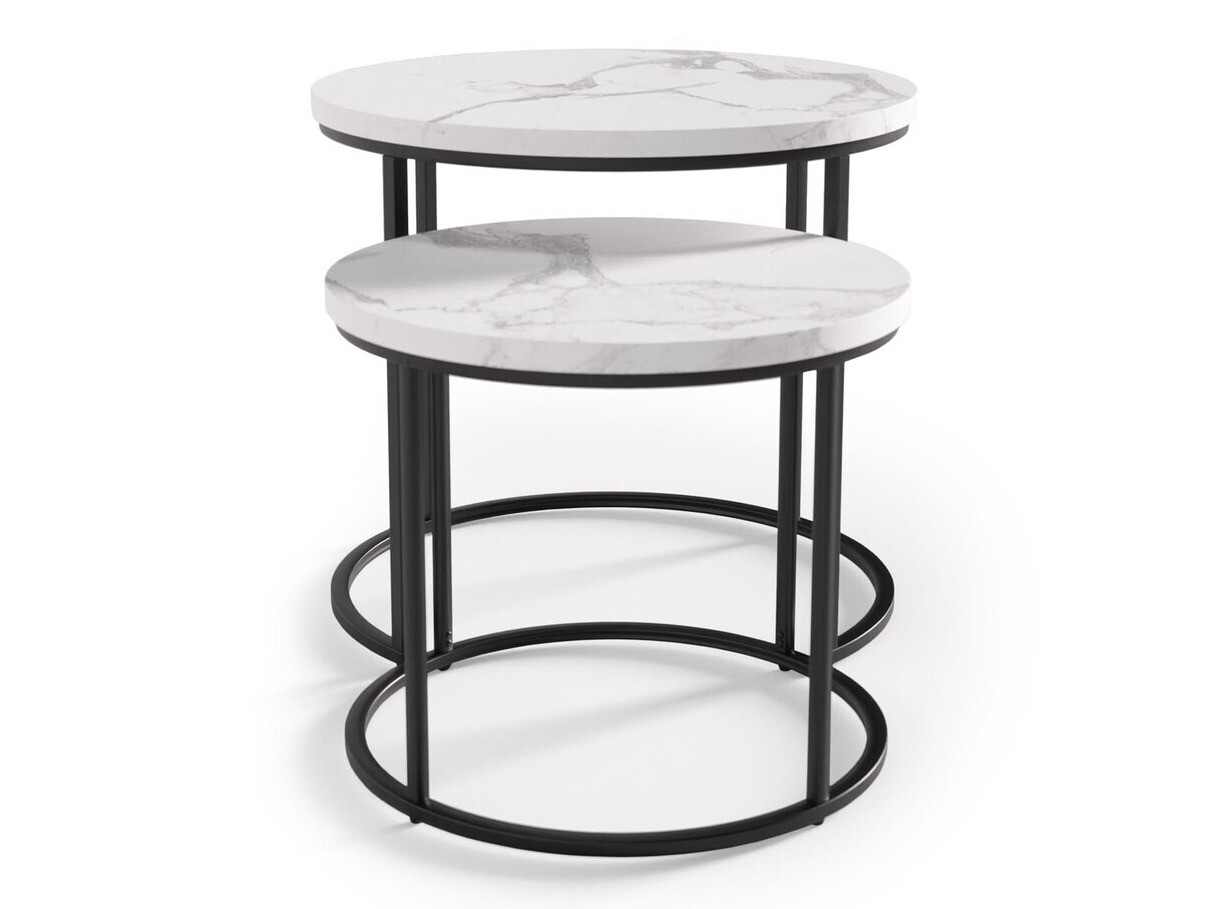 Set stočića za kafu Houston 951 (Beli mermer + Crno)