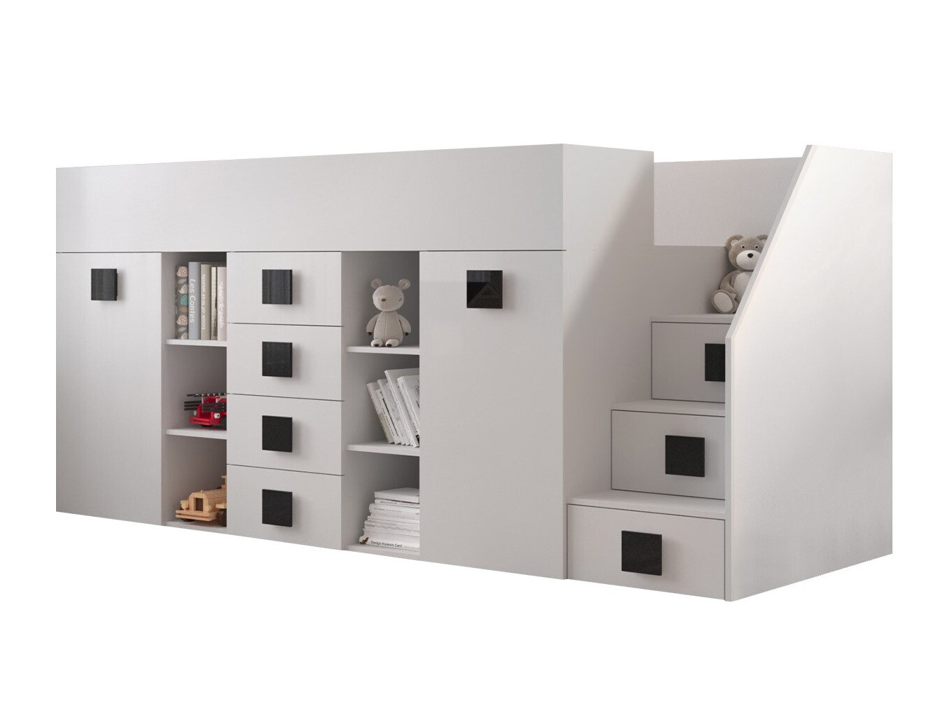 Izdignuti krevet Hartford 366 (Belo + Sjajno belo + Crno)