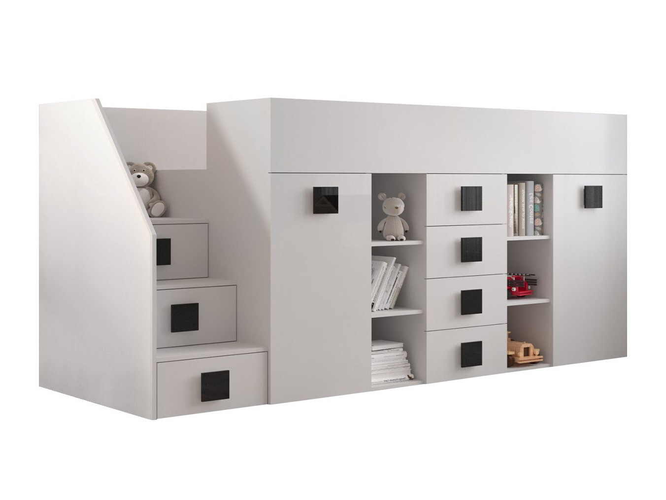 Krevet na sprat Hartford 366 (Belo + Sjajno belo + Crno)