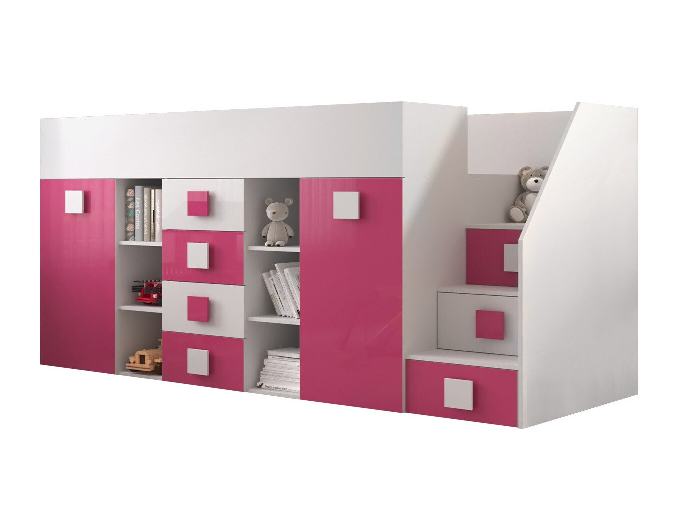 Krevet na sprat Hartford 366 (Belo + Sjajno ružičasta + Sjajno belo)