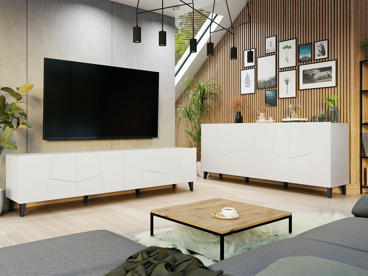 Set za dnevnu sobu Charlotte 182 (Belo + Crno)