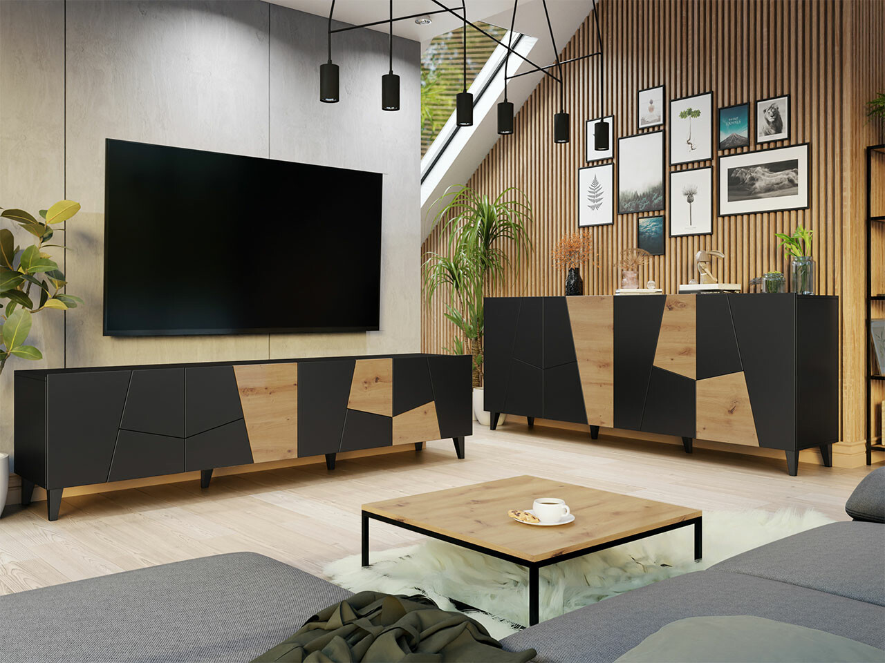 Set za dnevnu sobu Charlotte 182 (Crno + Craft hrast)